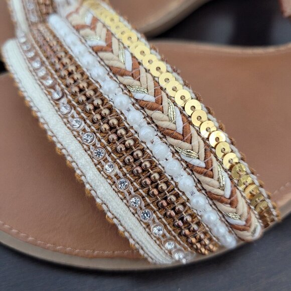 NEW Sun Stone Easten Slide Sandals Bead Cognac 7.5M Women's - Picture 4 of 7